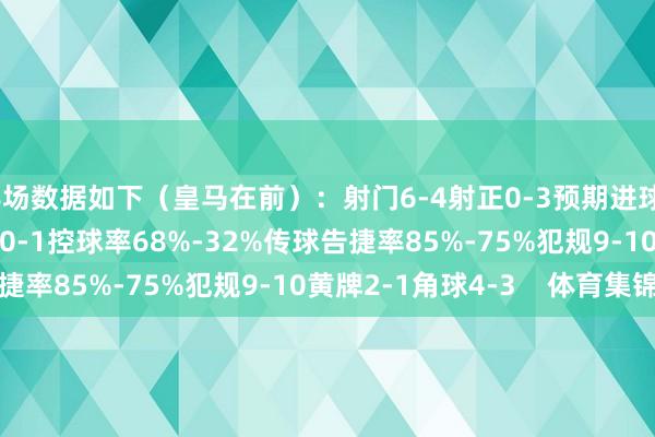 半场数据如下（皇马在前）：射门6-4射正0-3预期进球0.11-0.91进球契机0-1控球率68%-32%传球告捷率85%-75%犯规9-10黄牌2-1角球4-3    体育集锦