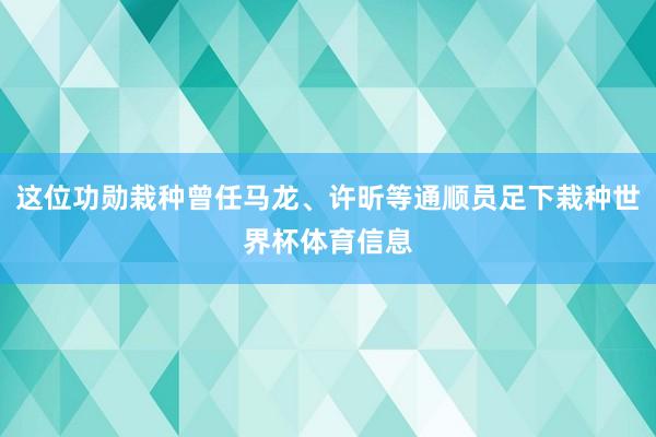 这位功勋栽种曾任马龙、许昕等通顺员足下栽种世界杯体育信息