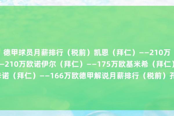 德甲球员月薪排行（税前）凯恩（拜仁）——210万欧穆西亚拉（拜仁）——210万欧诺伊尔（拜仁）——175万欧基米希（拜仁）——166万欧于帕梅卡诺（拜仁）——166万欧德甲解说月薪排行（税前）孔帕尼（拜仁）——100万欧科瓦奇（多特）——33万欧尤尔曼（勒沃库森）——33万欧    体育集锦